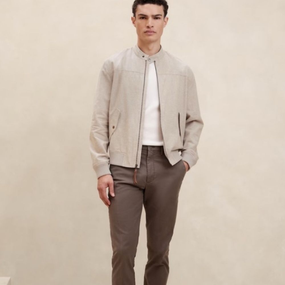 Banana Republic Men's Linen Bomber In Sand Size XL